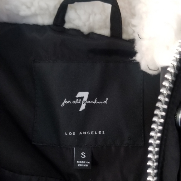 Women's puffer, "For all Mankind" sz small, black,  zippers, fleece hood. - Picture 4 of 4